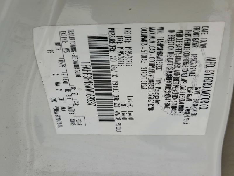 2010 Ford Focus მანქანა იყიდება აუქციონზე, vin: 1FAHP3FN8AW169237, აუქციონის ნომერი: 58924896