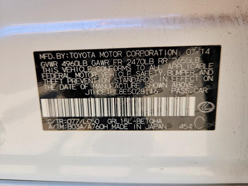 Aukcja sprzedaży 2014 Lexus Gs, vin: JTHCE1BL8E5028116, numer aukcji: 51923606