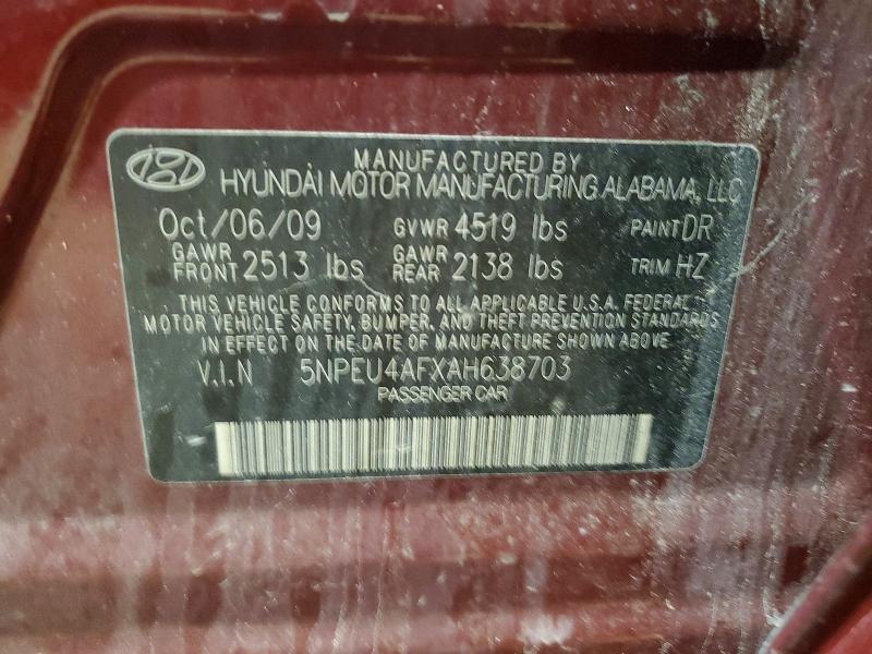 Aukcja sprzedaży 2010 Hyundai Sonata, vin: 5NPEU4AFXAH638703, numer aukcji: 58393226