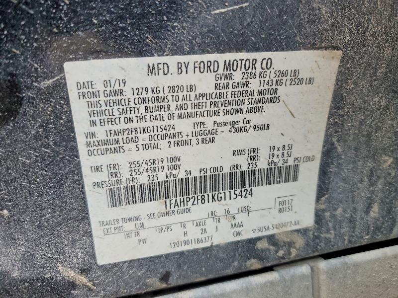 2019 Ford Taurus მანქანა იყიდება აუქციონზე, vin: 1FAHP2F81KG115424, აუქციონის ნომერი: 58094326