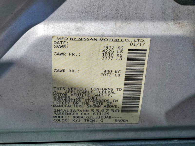 Продажа на аукционе авто 2017 Nissan Altima, vin: 1N4AL3APXHN334730, номер лота: 56158546