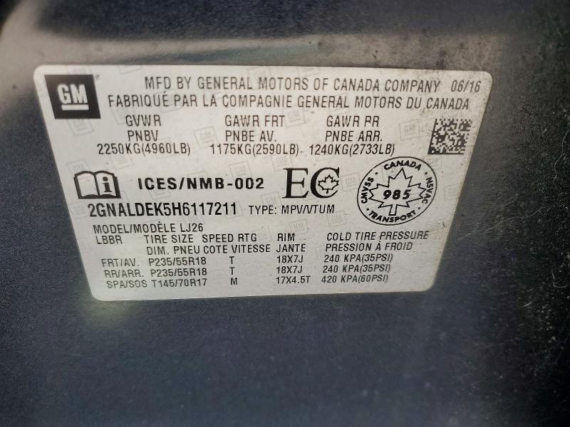 Aukcja sprzedaży 2017 Chevrolet Equinox, vin: 2GNALDEK5H6117211, numer aukcji: 58485566