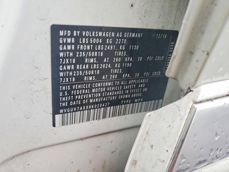 Продаж на аукціоні авто 2017 Volkswagen Tiguan, vin: WVGUV7AX9HK020427, номер лоту: 58426676