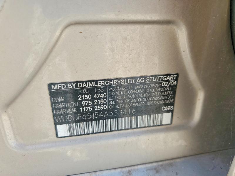 Продаж на аукціоні авто 2004 Mercedes-benz E, vin: WDBUF65J54A533416, номер лоту: 57237056