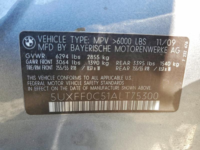 Aukcja sprzedaży 2010 Bmw X5, vin: 5UXFF0C51ALT75300, numer aukcji: 57595256