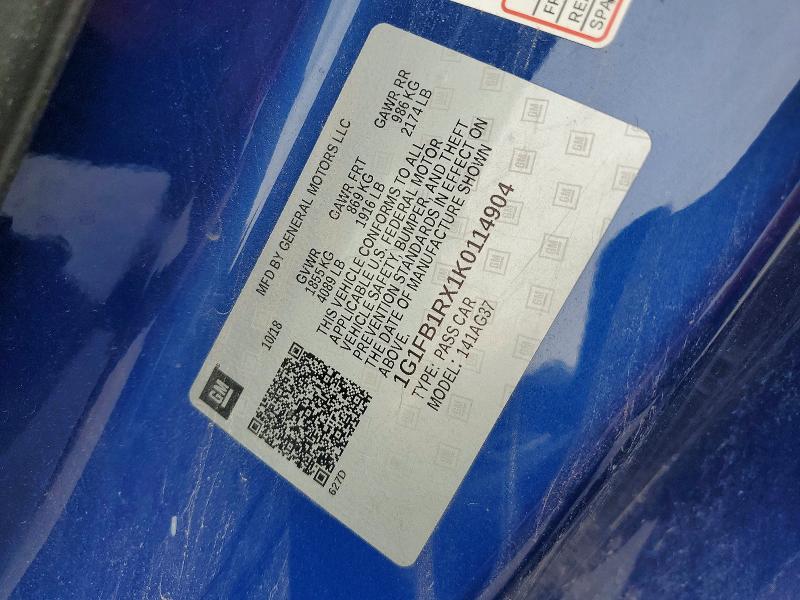 2019 Chevrolet Camaro მანქანა იყიდება აუქციონზე, vin: 1G1FB1RX1K0114904, აუქციონის ნომერი: 55893846