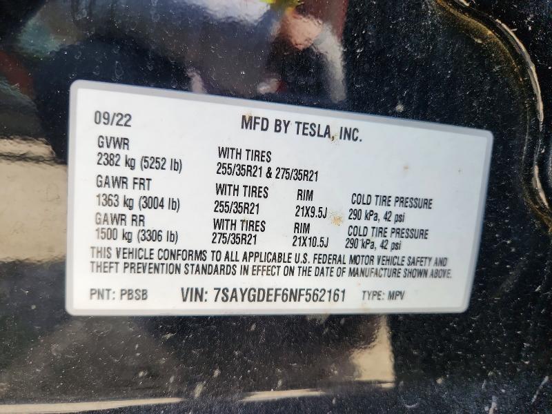 2022 Tesla Model Y მანქანა იყიდება აუქციონზე, vin: 7SAYGDEF6NF562161, აუქციონის ნომერი: 58961736