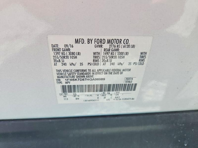 2017 Ford Explorer მანქანა იყიდება აუქციონზე, vin: 1FM5K7D87HGA96989, აუქციონის ნომერი: 59248826