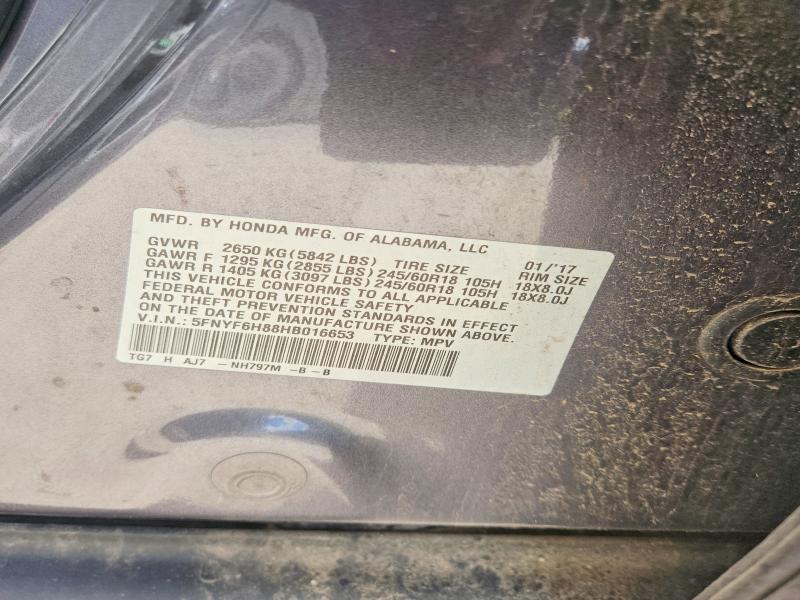 2017 Honda Pilot მანქანა იყიდება აუქციონზე, vin: 5FNYF6H88HB016653, აუქციონის ნომერი: 57407406