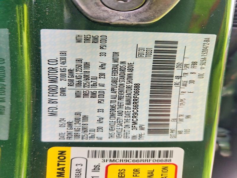 Продажа на аукционе авто 2024 Ford Bronco Sport, vin: 3FMCR9C66RRF06688, номер лота: 58367116