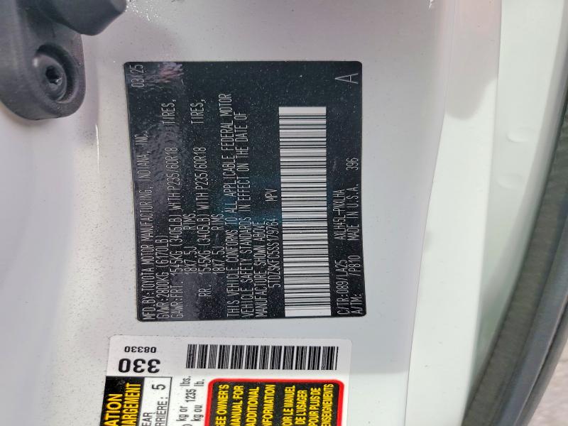58044746 :رقم المزاد ، 5TDZSKFC5SS179764 vin ، 2025 Toyota Sienna مزاد بيع