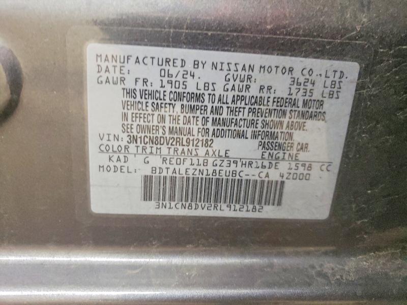 2024 Nissan Versa მანქანა იყიდება აუქციონზე, vin: 3N1CN8DV2RL912182, აუქციონის ნომერი: 56074546