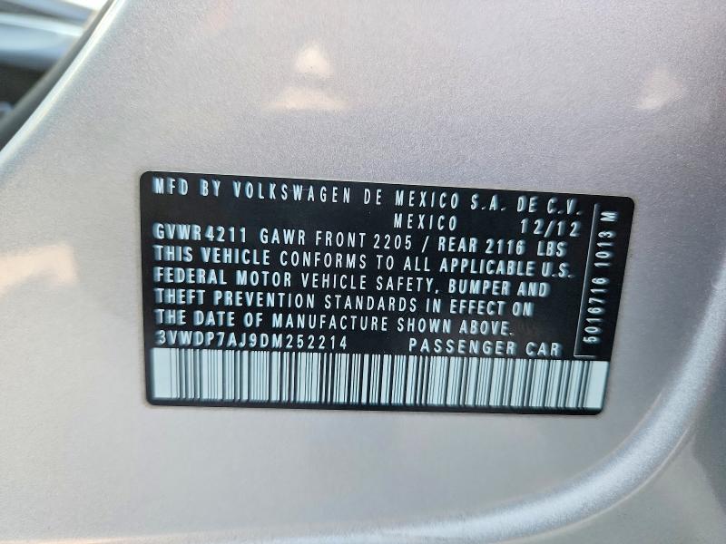 Aukcja sprzedaży 2013 Volkswagen Jetta, vin: 3VWDP7AJ9DM252214, numer aukcji: 57786766