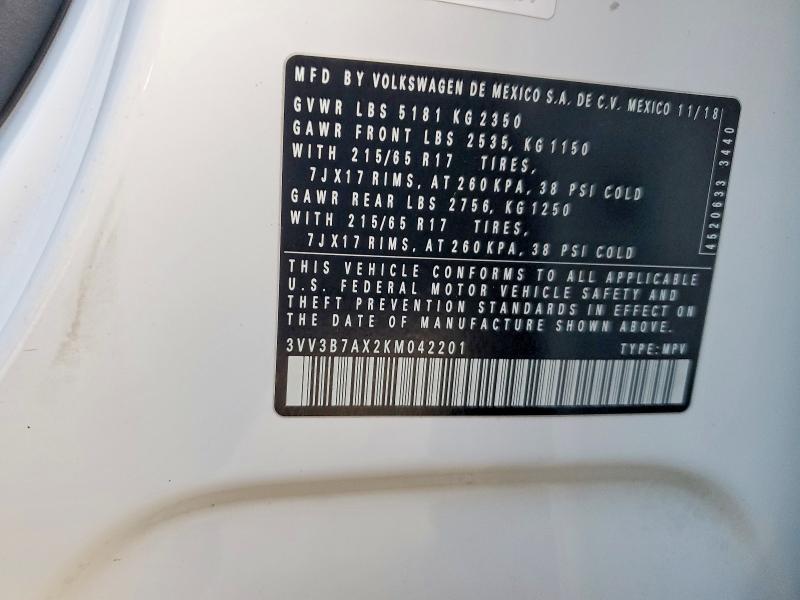 Aukcja sprzedaży 2019 Volkswagen Tiguan, vin: 3VV3B7AX2KM042201, numer aukcji: 57899576