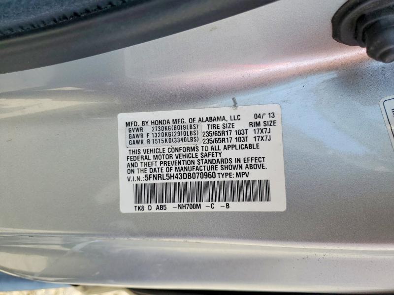 Aukcja sprzedaży 2013 Honda Odyssey, vin: 5FNRL5H43DB070960, numer aukcji: 59145806