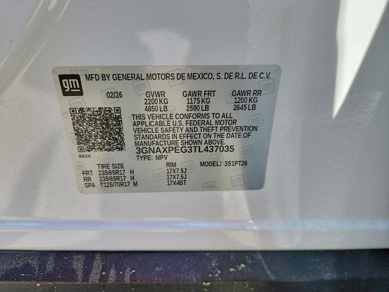 58432676 :رقم المزاد ، 3GNAXPEG3TL437035 vin ، 2026 Chevrolet Equinox مزاد بيع