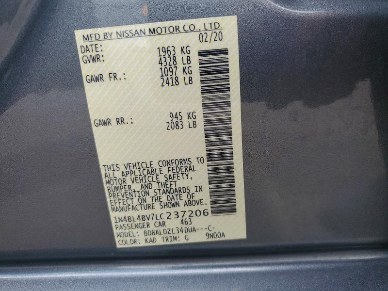 Продаж на аукціоні авто 2020 Nissan Altima, vin: 1N4BL4BV7LC237206, номер лоту: 59188866