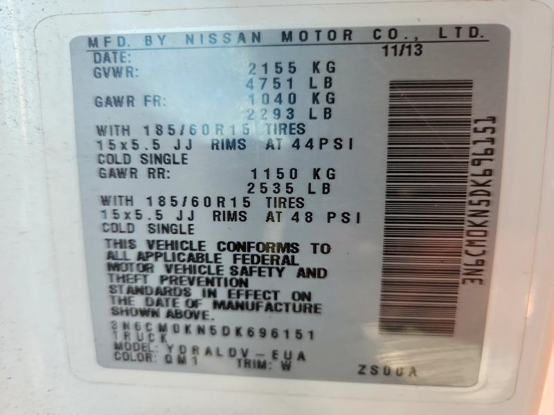57254856 :رقم المزاد ، 3N6CM0KN5DK696151 vin ، 2013 Nissan Nv200 مزاد بيع