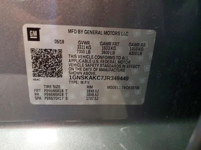 58032846 :رقم المزاد ، 1GNSKAKC7JR349449 vin ، 2018 Chevrolet Tahoe مزاد بيع