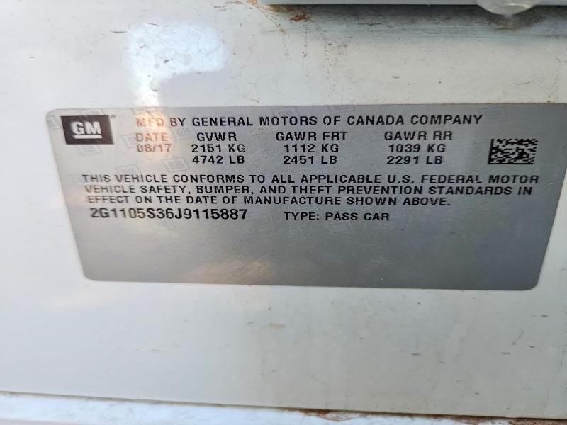 56478316 :رقم المزاد ، 2G1105S36J9115887 vin ، 2018 Chevrolet Impala مزاد بيع