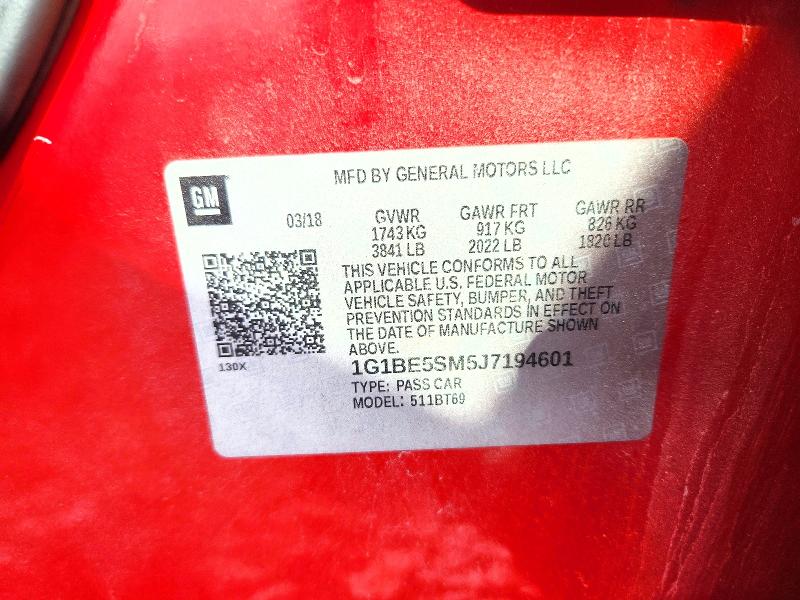 58709996 :رقم المزاد ، 1G1BE5SM5J7194601 vin ، 2018 Chevrolet Cruze مزاد بيع