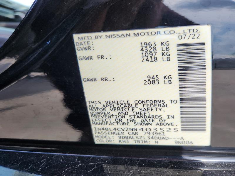 54214536 :رقم المزاد ، 1N4BL4CV2NN403525 vin ، 2022 Nissan Altima مزاد بيع