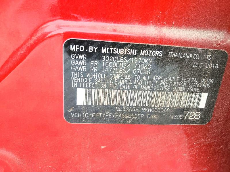 57347196 :رقم المزاد ، ML32A5HJ9KH006368 vin ، 2019 Mitsubishi Mirage مزاد بيع