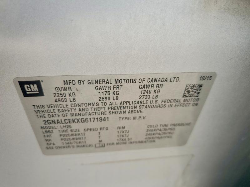 2016 Chevrolet Equinox მანქანა იყიდება აუქციონზე, vin: 2GNALCEKXG6171841, აუქციონის ნომერი: 59226846