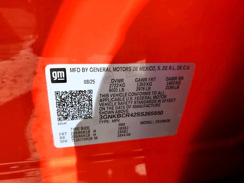 Aukcja sprzedaży 2025 Chevrolet Blazer, vin: 3GNKBCR42SS265550, numer aukcji: 57321296