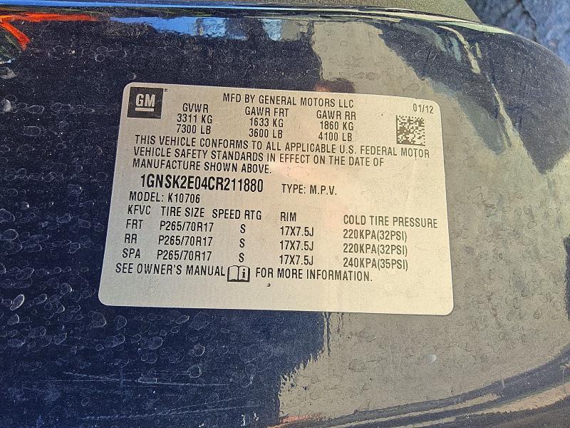 2012 Chevrolet Tahoe მანქანა იყიდება აუქციონზე, vin: 1GNSK2E04CR211880, აუქციონის ნომერი: 59139406