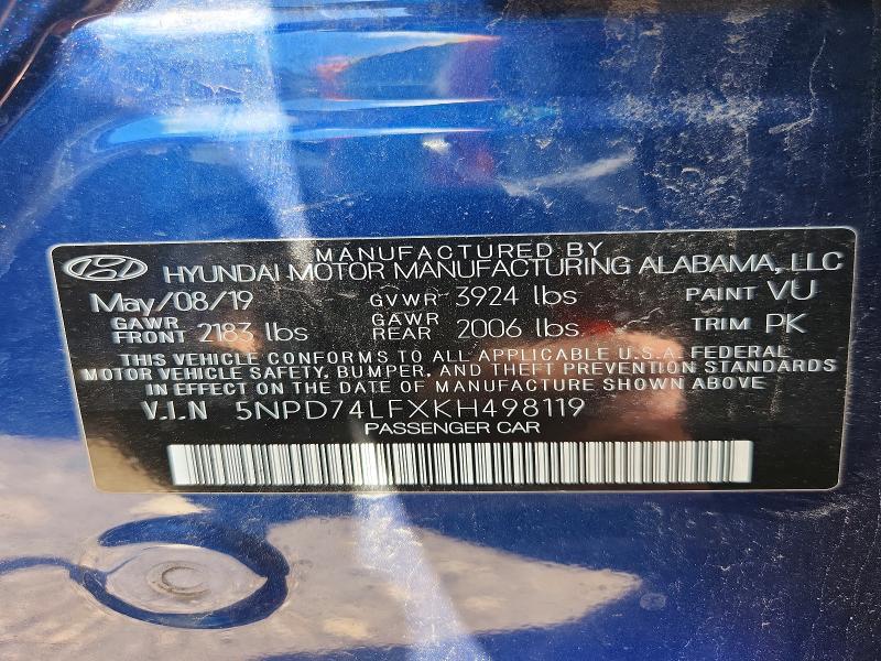 Aukcja sprzedaży 2019 Hyundai Elantra, vin: 5NPD74LFXKH498119, numer aukcji: 58103916