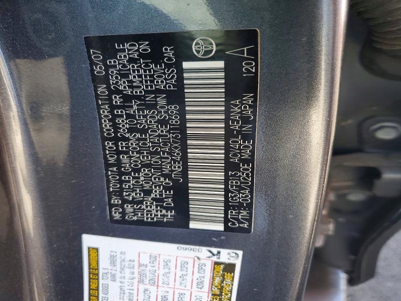 Aukcja sprzedaży 2007 Toyota Camry, vin: JTNBE46KX73118698, numer aukcji: 57040326