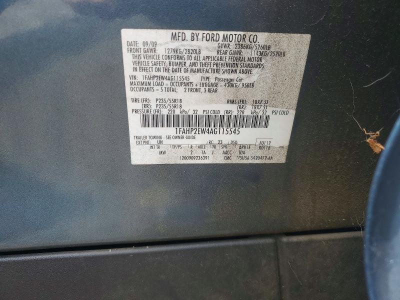 Продажа на аукционе авто 2010 Ford Taurus, vin: 1FAHP2EW4AG115545, номер лота: 55754636