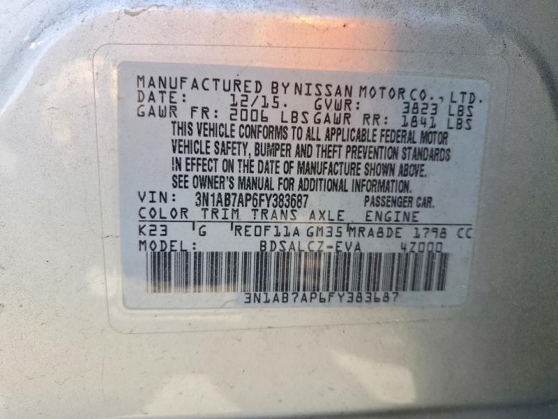 Продаж на аукціоні авто 2015 Nissan Sentra, vin: 3N1AB7AP6FY383687, номер лоту: 58333766