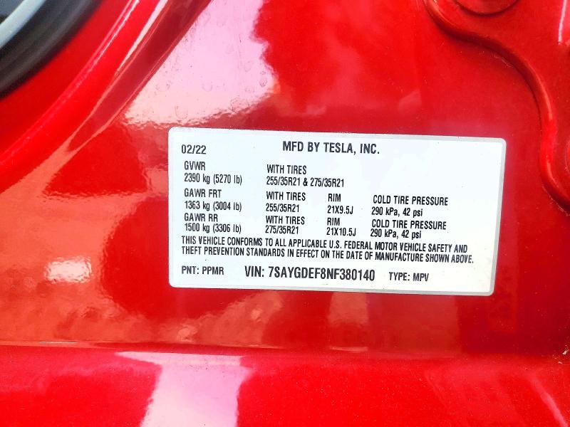 Продажа на аукционе авто 2022 Tesla Model Y, vin: 7SAYGDEF8NF380140, номер лота: 56336666