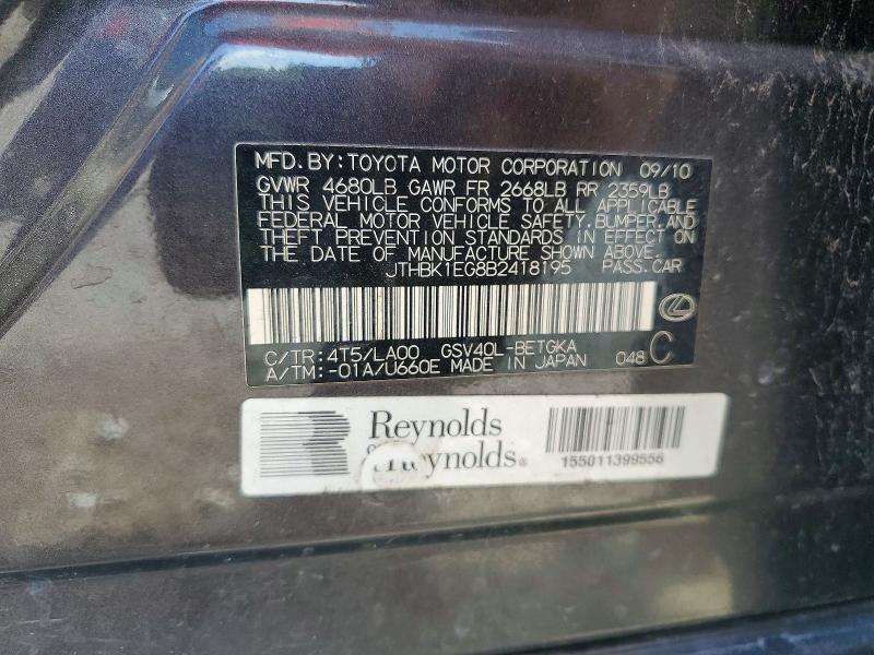 2011 Lexus Es მანქანა იყიდება აუქციონზე, vin: JTHBK1EG8B2418195, აუქციონის ნომერი: 56524666