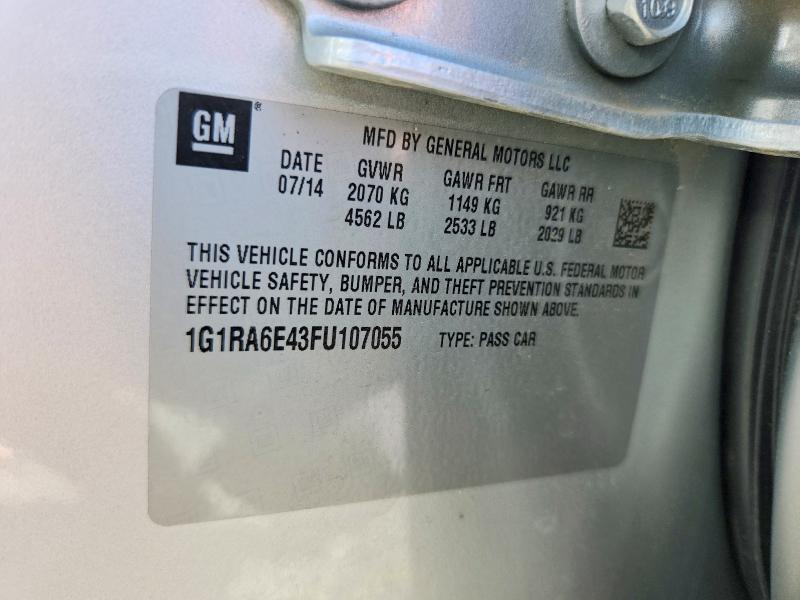 Aukcja sprzedaży 2015 Chevrolet Volt, vin: 1G1RA6E43FU107055, numer aukcji: 56072936