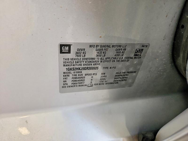 2016 Gmc Yukon Xl მანქანა იყიდება აუქციონზე, vin: 1GKS2HKJ9GR369926, აუქციონის ნომერი: 56291826