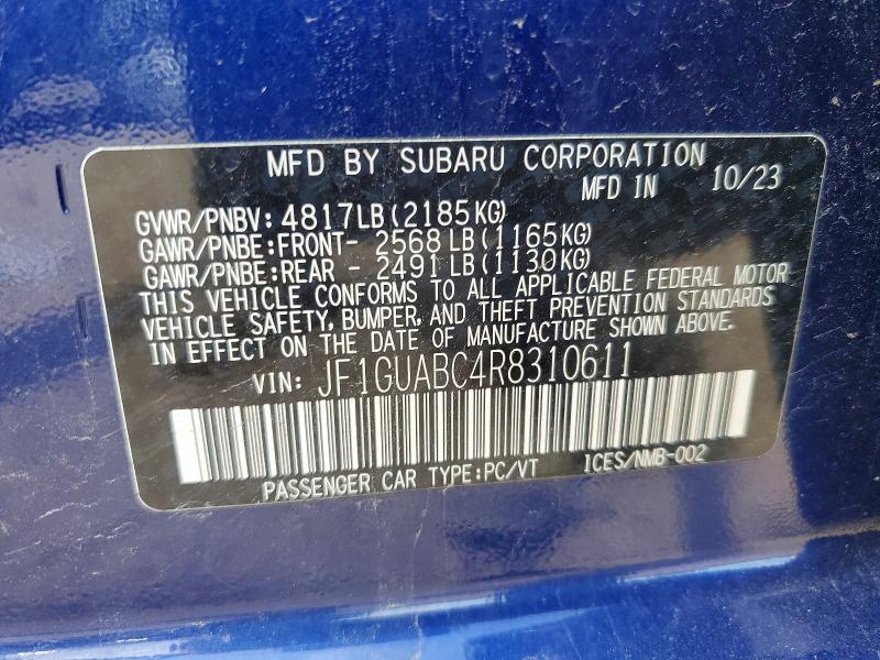 55454506 :رقم المزاد ، JF1GUABC4R8310611 vin ، 2024 Subaru Impreza مزاد بيع