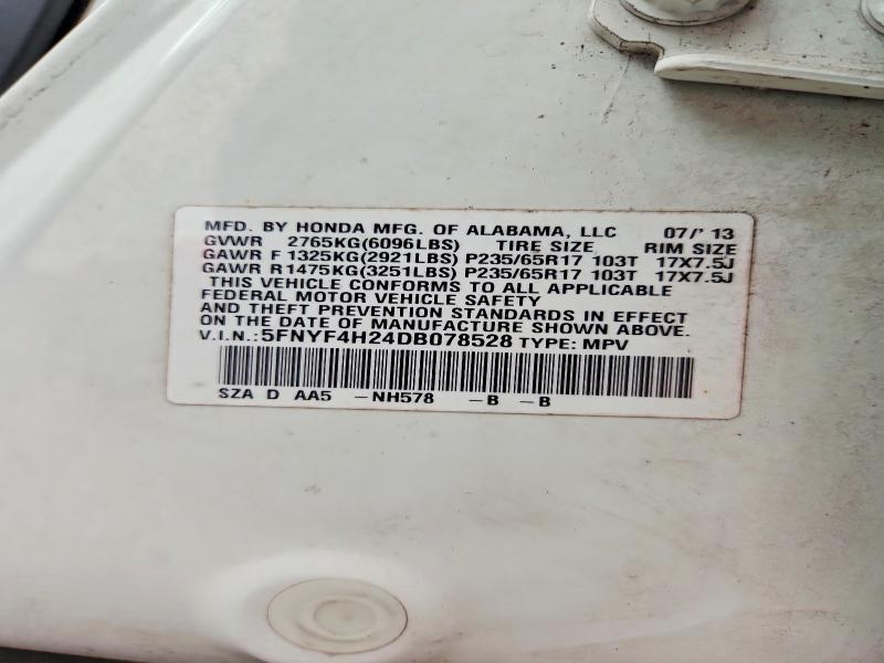 2013 Honda Pilot მანქანა იყიდება აუქციონზე, vin: 5FNYF4H24DB078528, აუქციონის ნომერი: 57443916