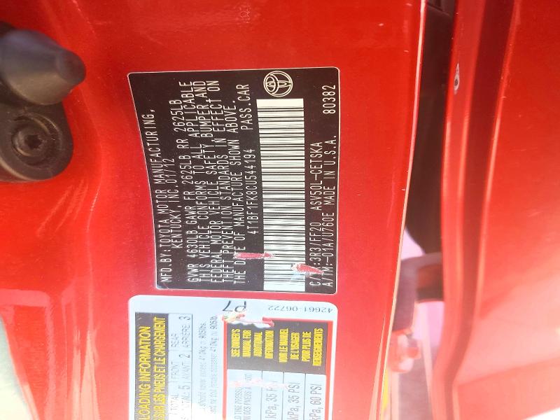 2012 Toyota Camry მანქანა იყიდება აუქციონზე, vin: 4T1BF1FK8CU544194, აუქციონის ნომერი: 58614696