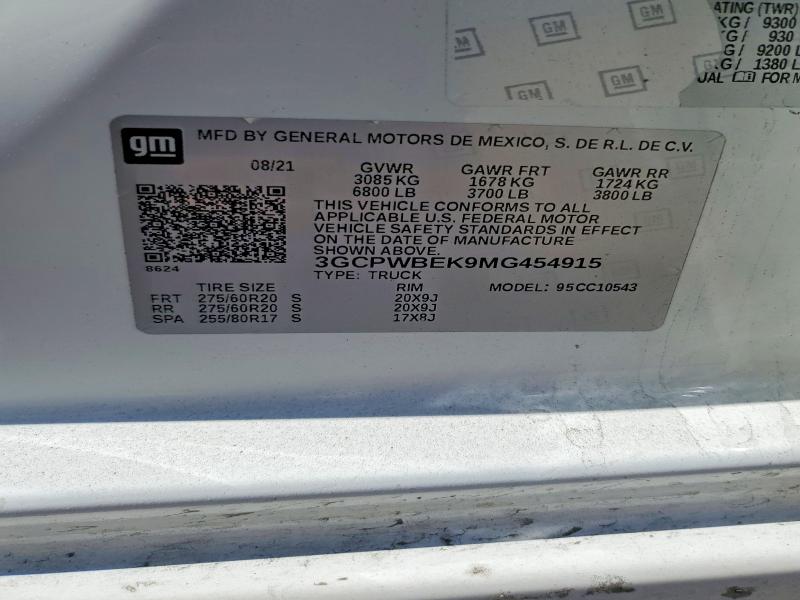Продажа на аукционе авто 2021 Chevrolet Silverado, vin: 3GCPWBEK9MG454915, номер лота: 56670946
