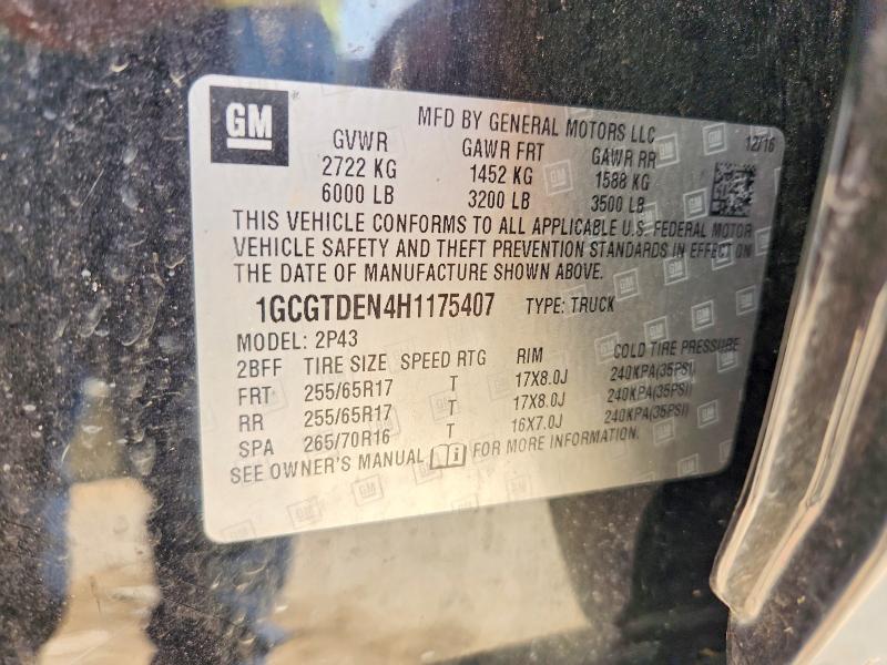 Aukcja sprzedaży 2017 Chevrolet Colorado, vin: 1GCGTDEN4H1175407, numer aukcji: 58142056