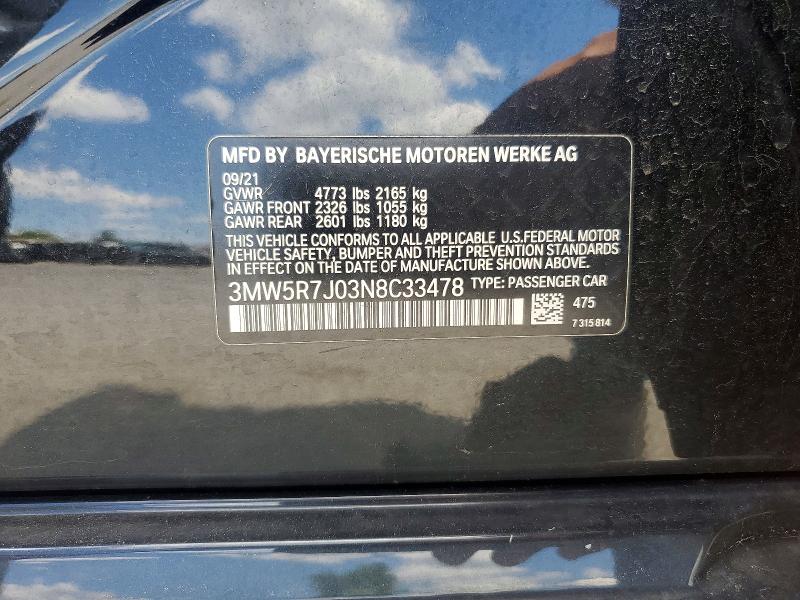Aukcja sprzedaży 2022 Bmw 330xi, vin: 3MW5R7J03N8C33478, numer aukcji: 55181556