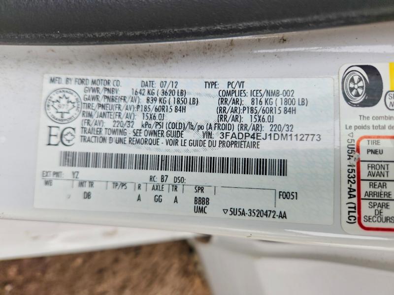 Продаж на аукціоні авто 2013 Ford Fiesta, vin: 3FADP4EJ1DM112773, номер лоту: 56712976