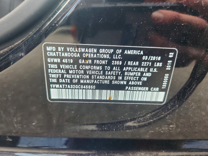 58270956 :رقم المزاد ، 1VWAT7A32GC045850 vin ، 2016 Volkswagen Passat مزاد بيع