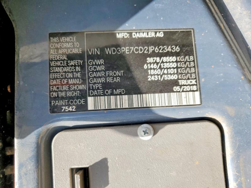 57647606 :رقم المزاد ، WD3PE7CD2JP623436 vin ، 2018 Mercedes-benz Sprinter مزاد بيع