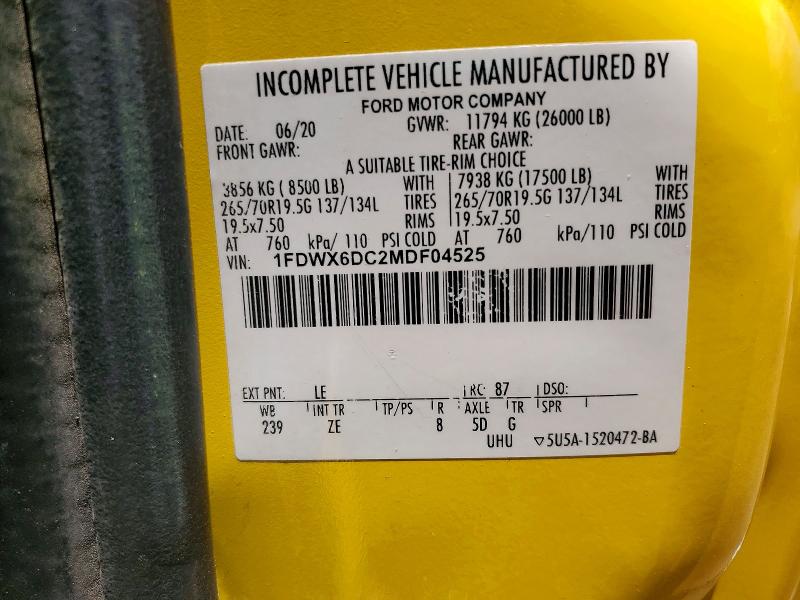 61649176 :رقم المزاد ، 1FDWX6DC2MDF04525 vin ، 2021 Ford F650 مزاد بيع