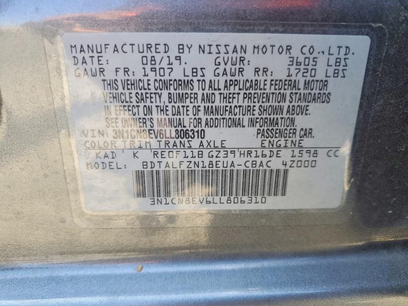Продаж на аукціоні авто 2020 Nissan Versa, vin: 3N1CN8EV6LL806310, номер лоту: 56318126