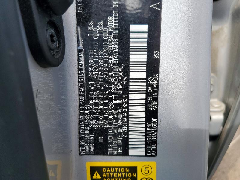 2010 Lexus Rx მანქანა იყიდება აუქციონზე, vin: 2T2BK1BA3AC065636, აუქციონის ნომერი: 55734936